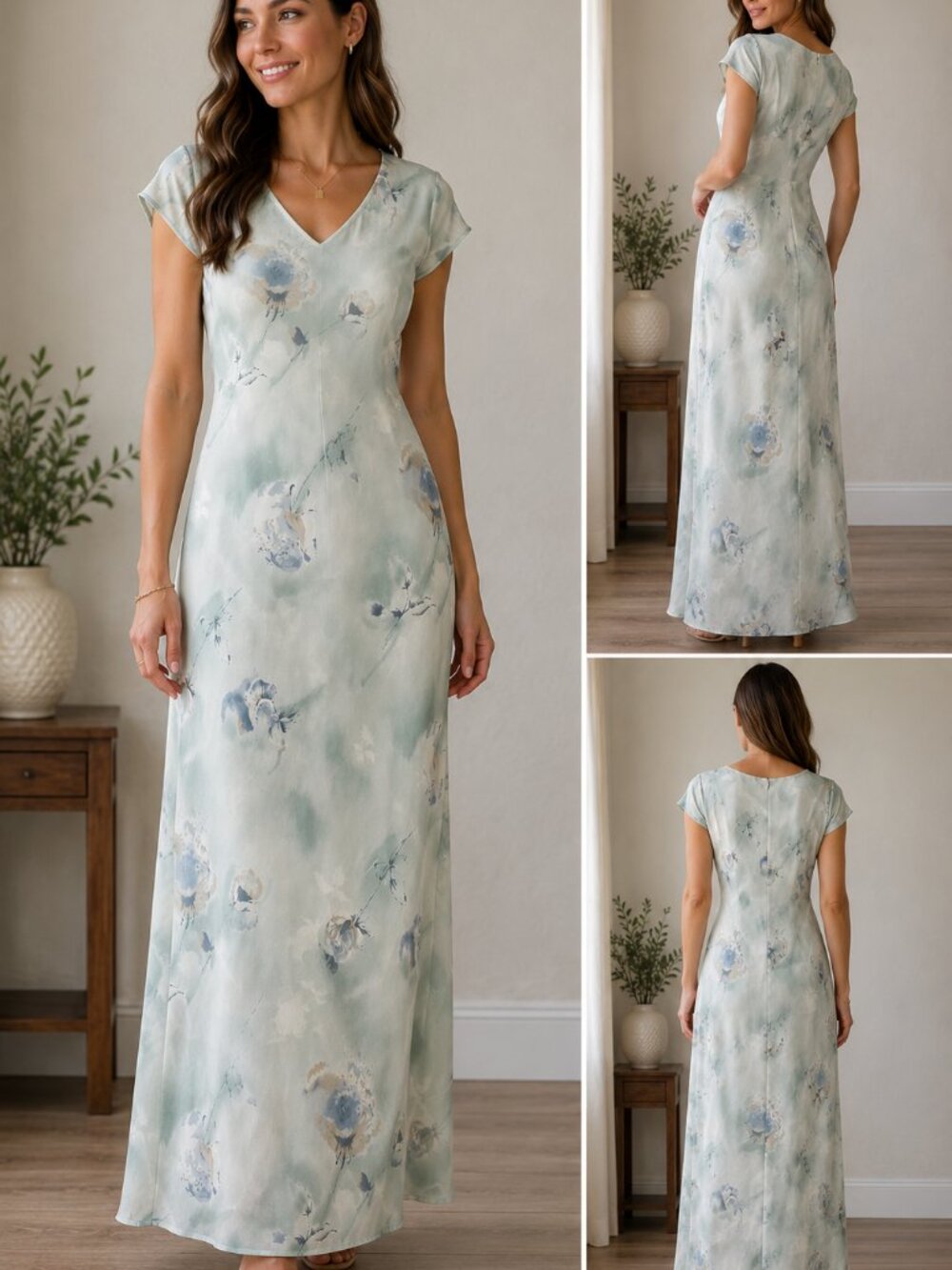 Vtg 90's PJLA Floral Midi Cut A-line Dress Pleated Skirt Style Romantic Boho M